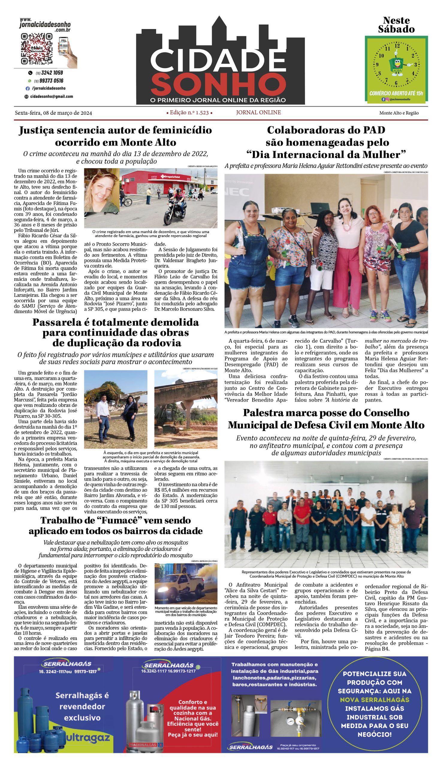 Edição Nº 1523 De 08 De Março De 2024 Jornal Cidade Sonho Monte Alto